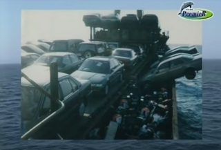 Second-hand Japanese cars en route to Russia. Screen-grab from Russian documentary film “Экстремальные Километры” (“Extreme Kilometers”).